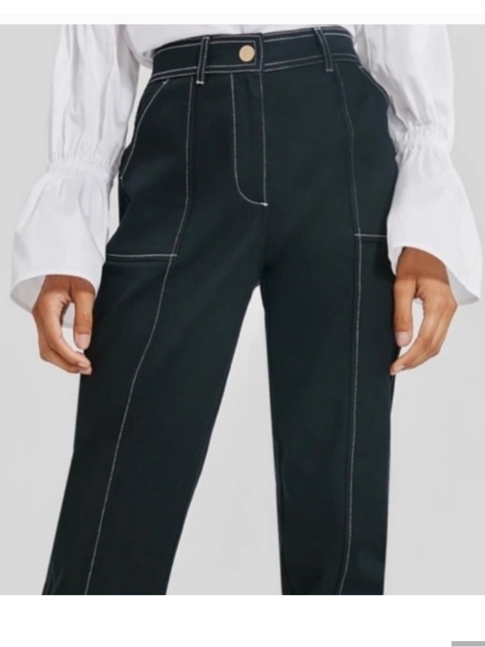 Something Navy Black Straight-Leg Pants with Contrast Stitch